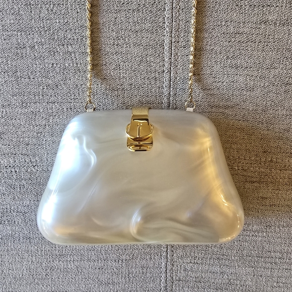 Lyrella Vintage Pearl White Women's Shoulder Bag / Clutch Rare Acrylic - Picture 5 of 16